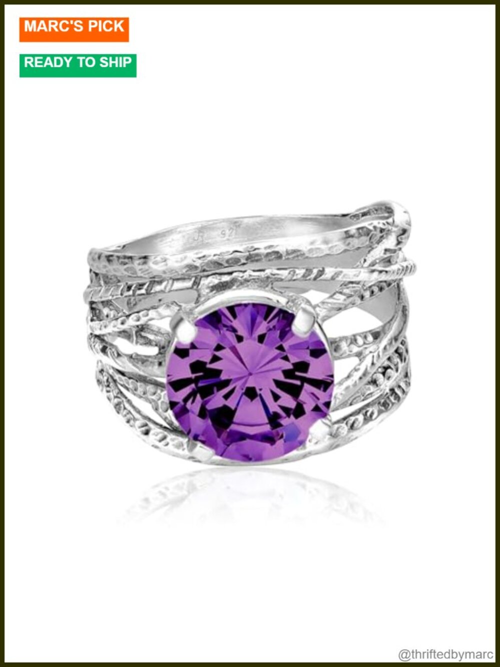925 Sterling Silver Statement Ring Wrap Vintage Design Prong Set Round Cubic